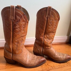 J. CHISHOLM - Vintage Cowboy Western Leather (Sz 8 D) Tan Brown Boots 14.5” tall